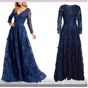 Mac Duggal Navy Embellished floor length dress